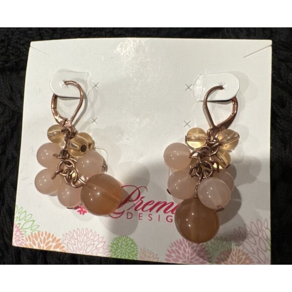 Premier Designs Light Pink Gold Cluster Bead Earrings Dangle 1.5" NEW - Picture 3 of 9